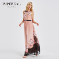 Latest style custom pink floral printed women long dress